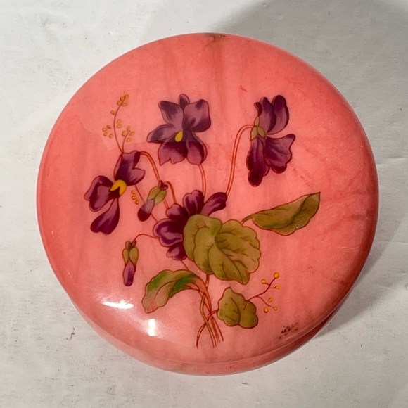 Hand Carved Genuine Alabaster Pink Trinket Hinged Box Made in Italy Floral - Picture 3 of 9